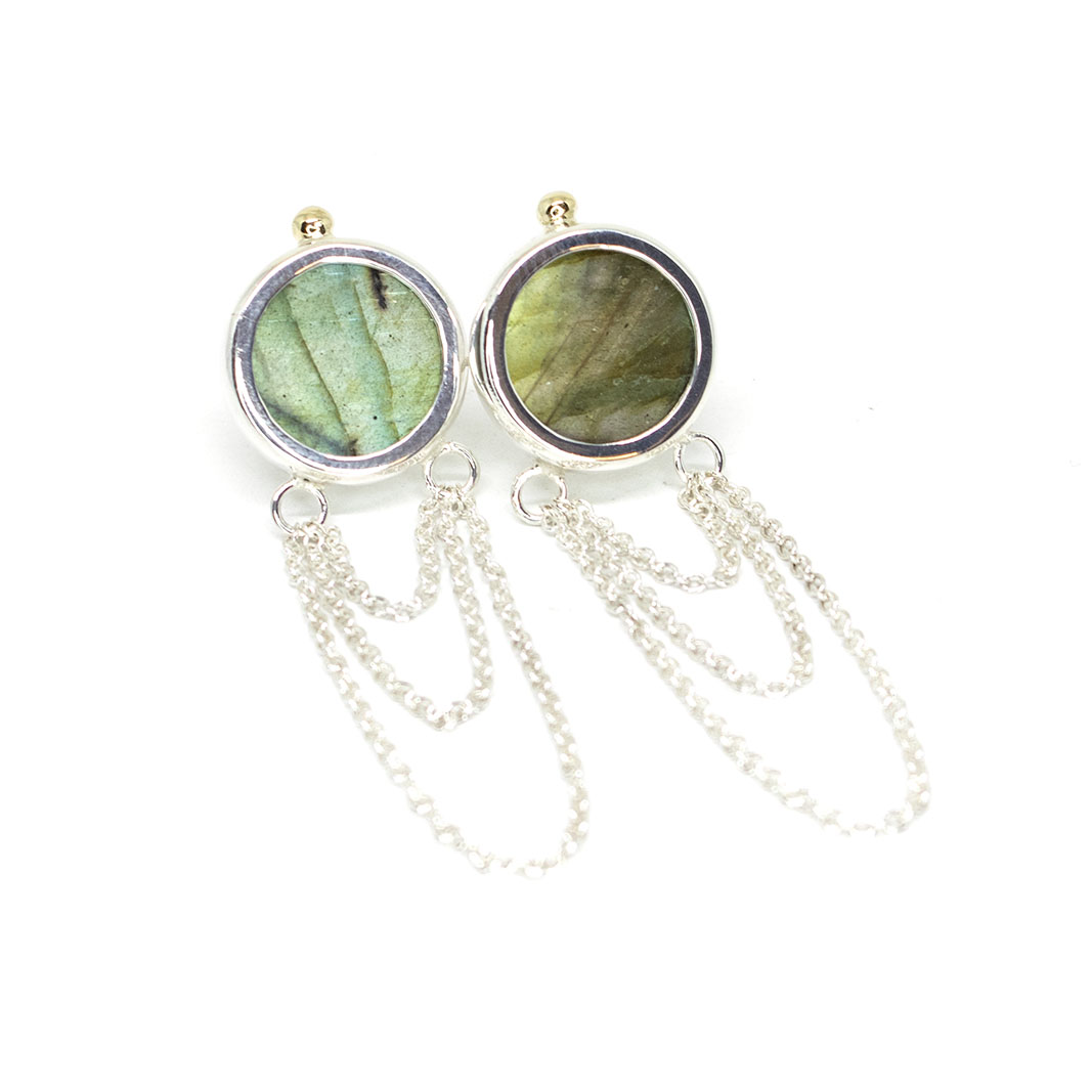 labradorite slices silver and gold earrings
