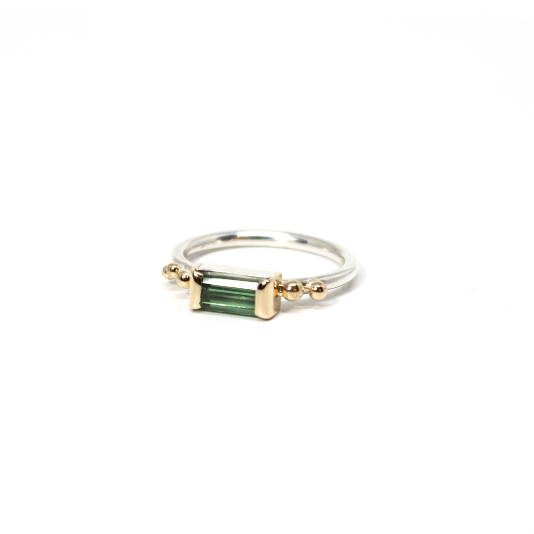 Forest green tourmaline baguette ring